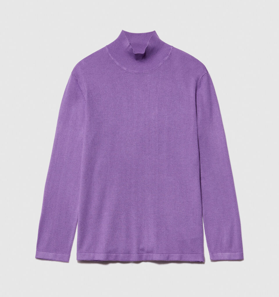 Turtleneck in silk blend - women's high neck sweaters - Lilac | Sisley image number 6